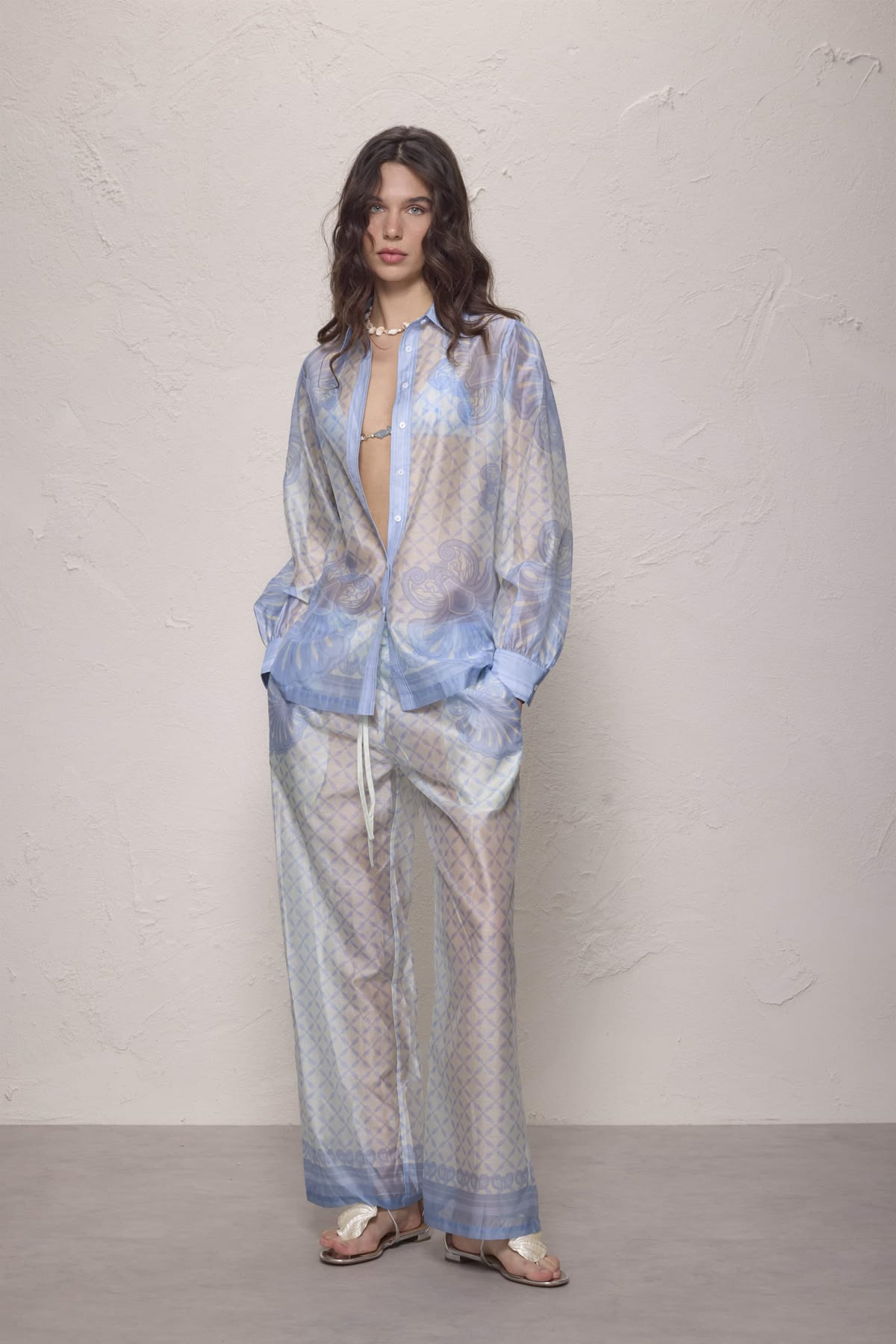 Macey Pants - Aqua Shell Print
