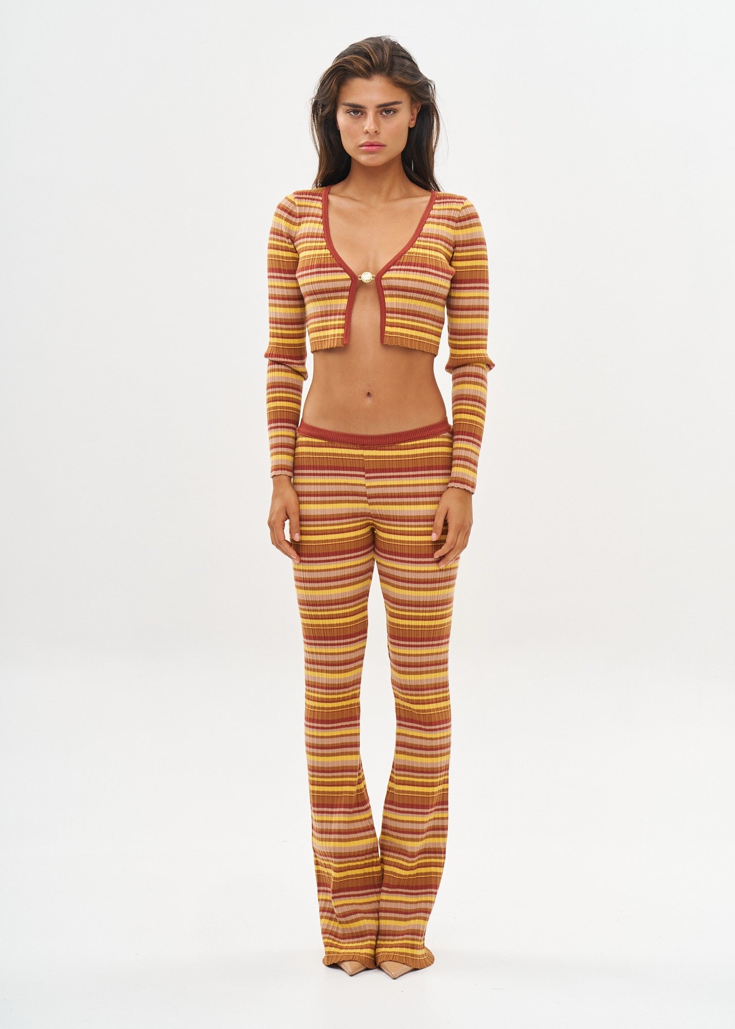 ANN CARDIGAN - TOFFEE RIB STRIPES