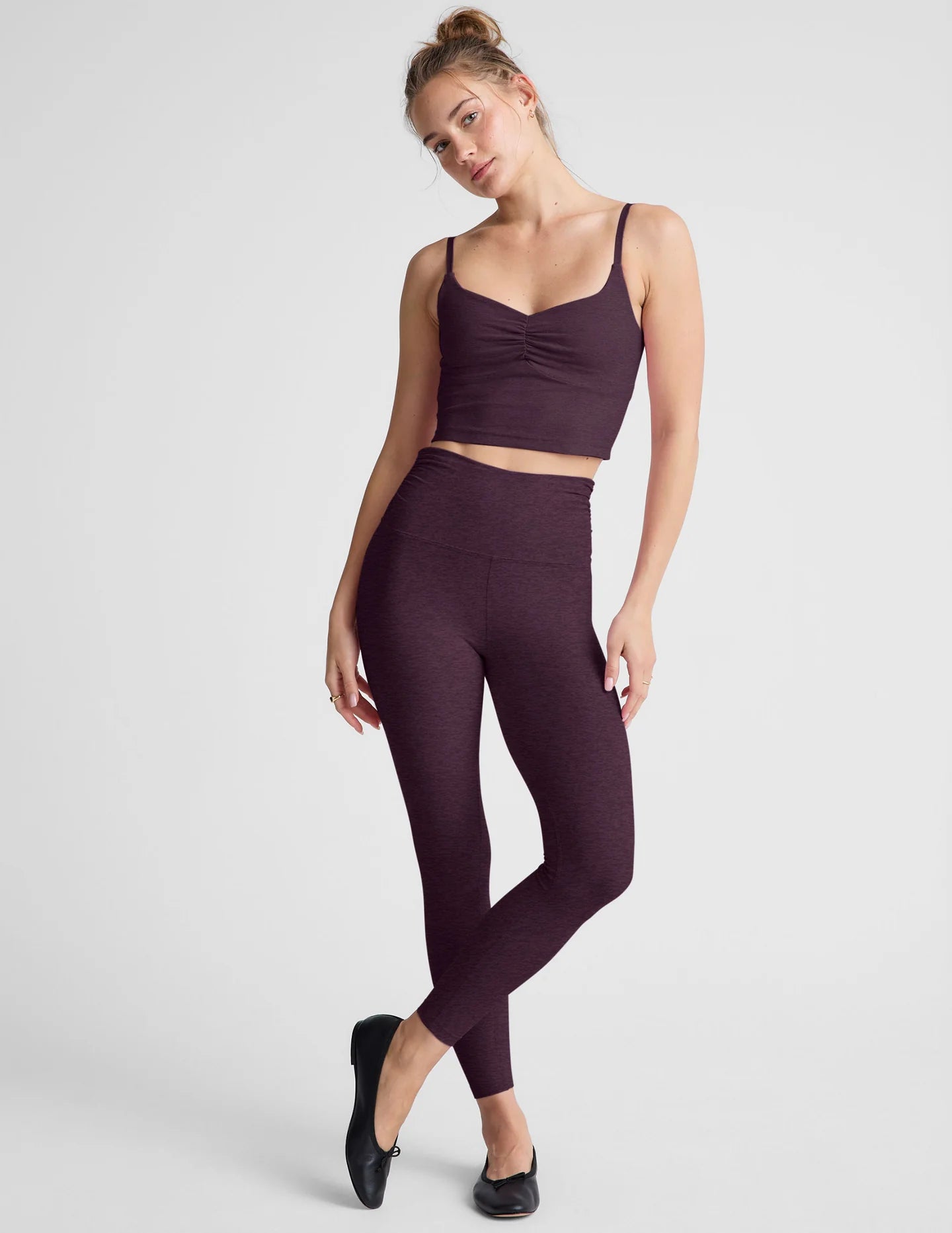 Spacedye Raise The Barre Shirred Cropped Tank - Eggplant Purple
