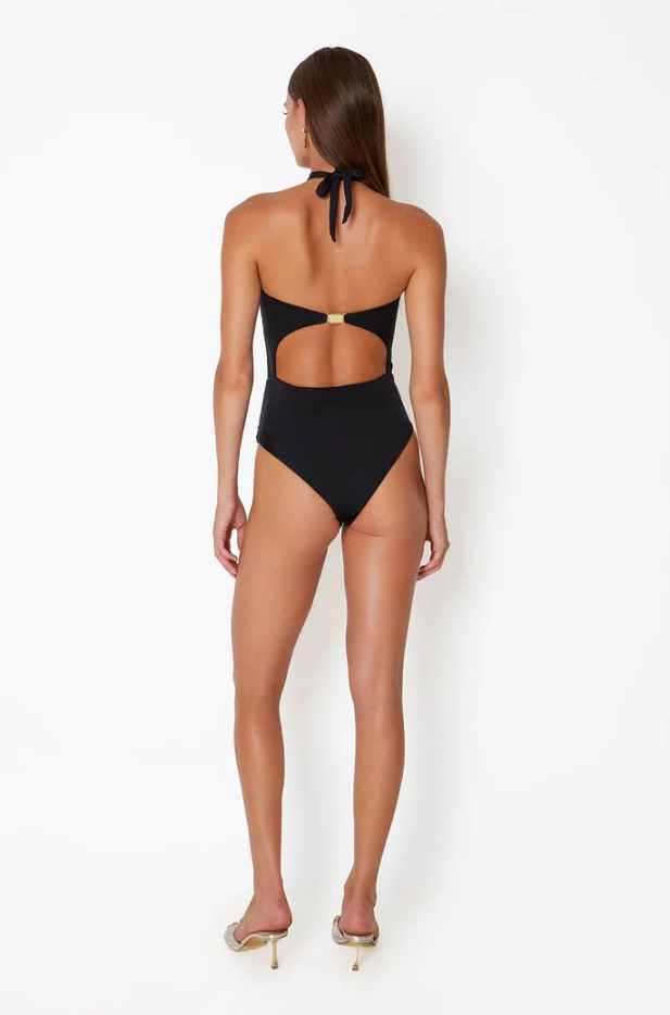 Diamond Heart Cut-Out One Piece - Black