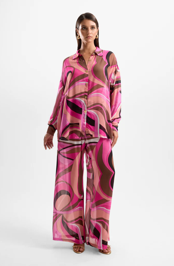 Solace Button Up Printed Shirt - Dolce Pink