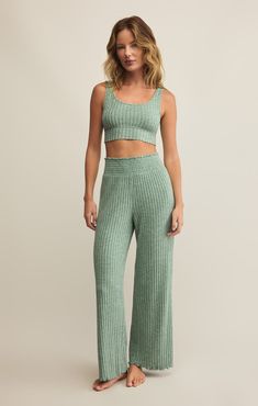 Dawn Smocked Rib Pant by ZS in Botanical - Sunset Park Resort shop_name
