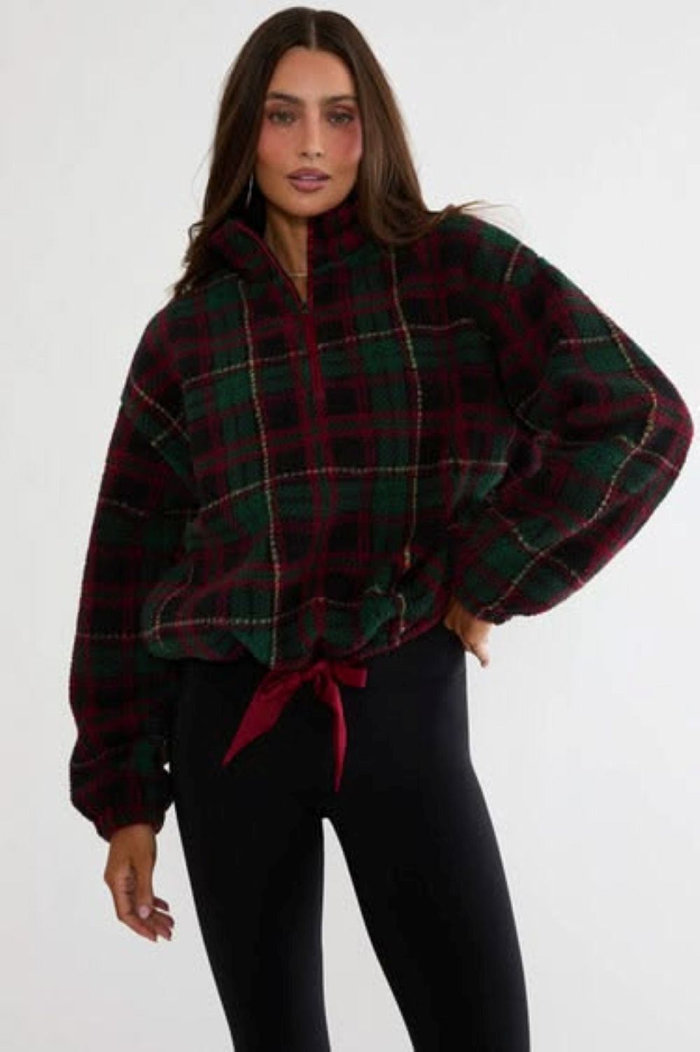 leona sherpa top - pine hollow plaid