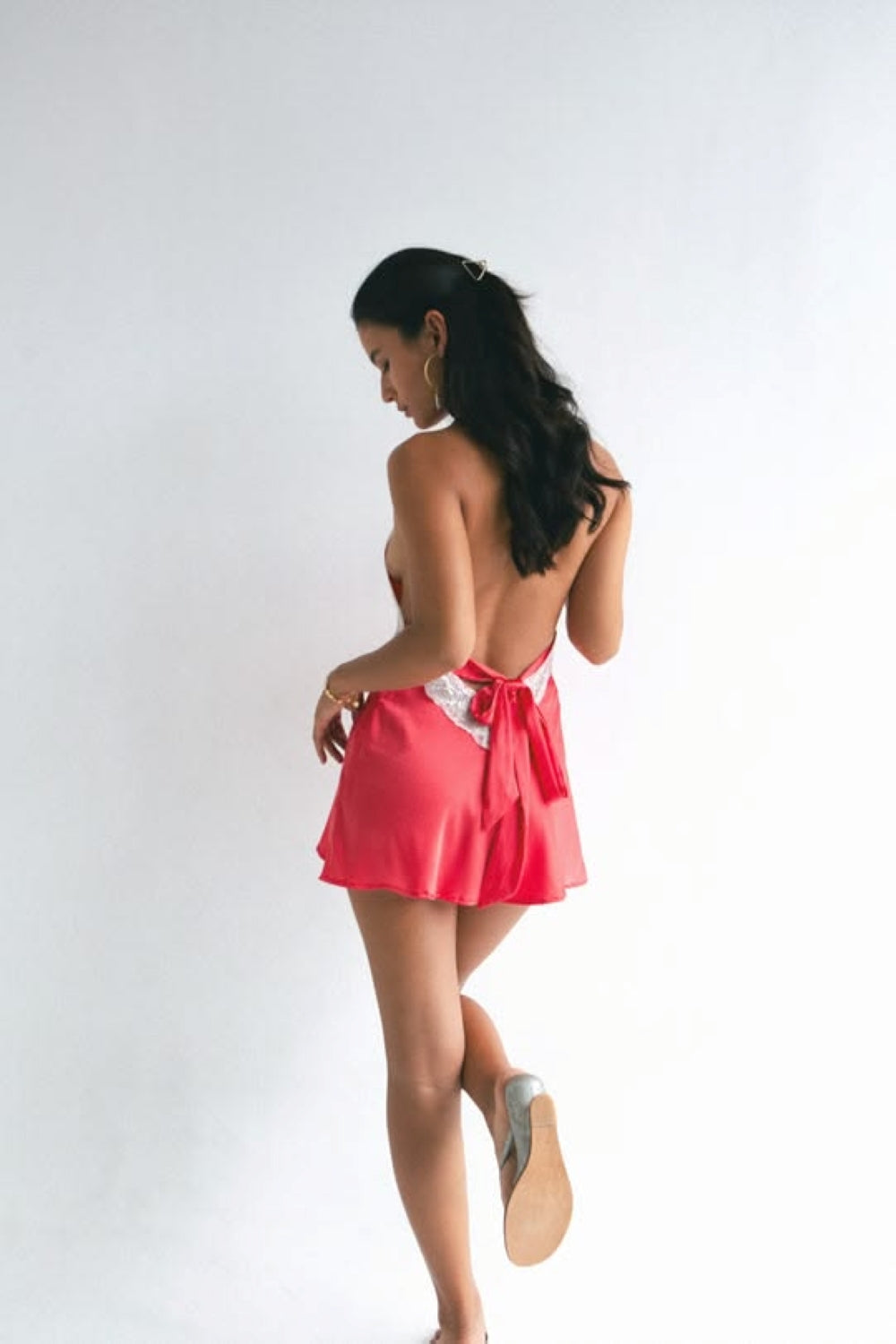 Daisy Lace Mini Dress - coral kiss
