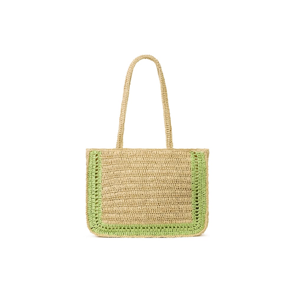 Hibiscus Straw Tote Bag - Pine Lime