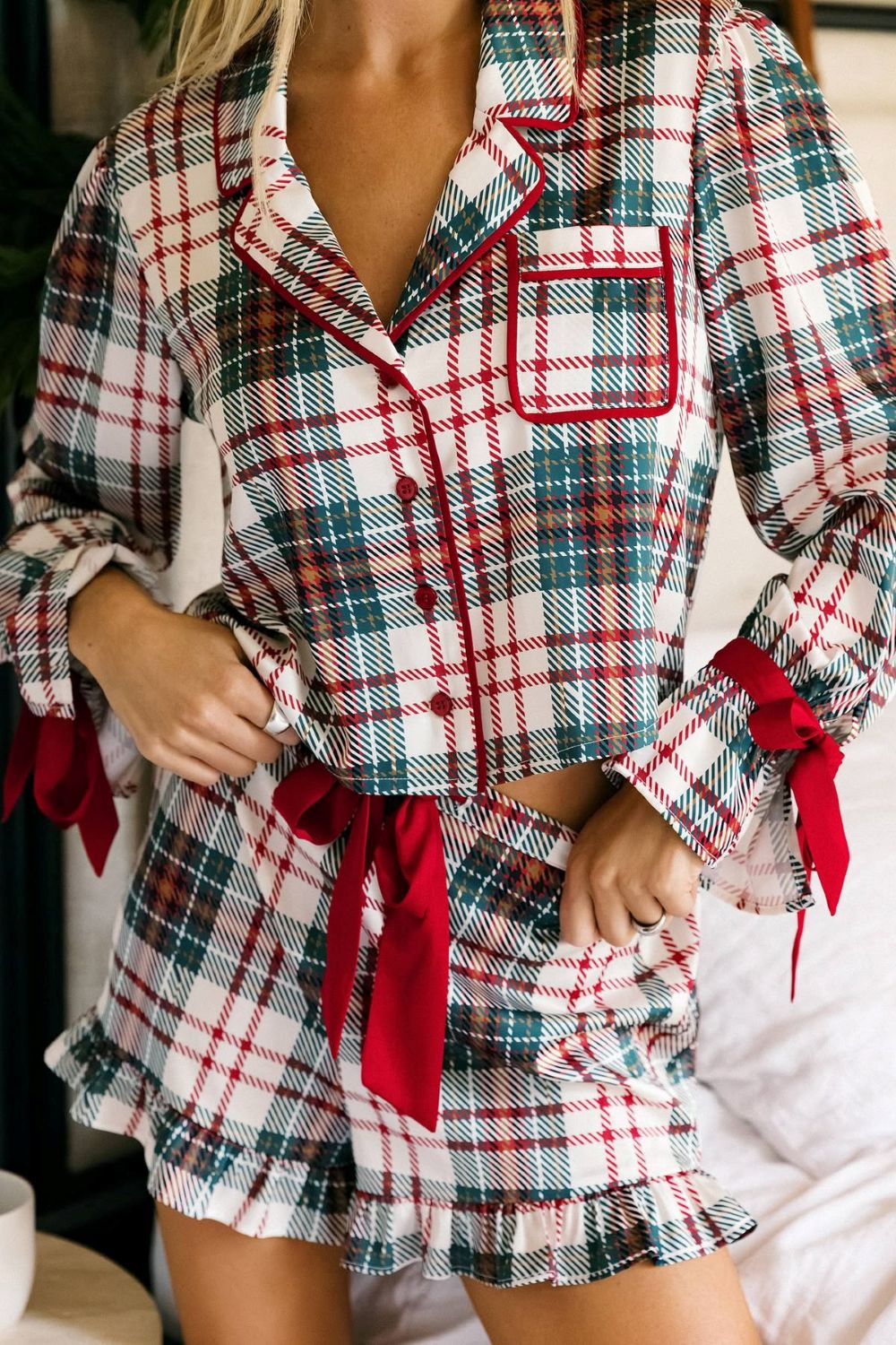 aurora & luna pj set - frosted pine plaid