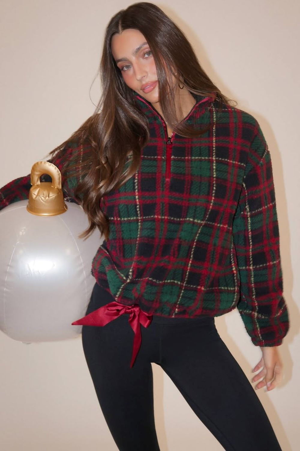 leona sherpa top - pine hollow plaid