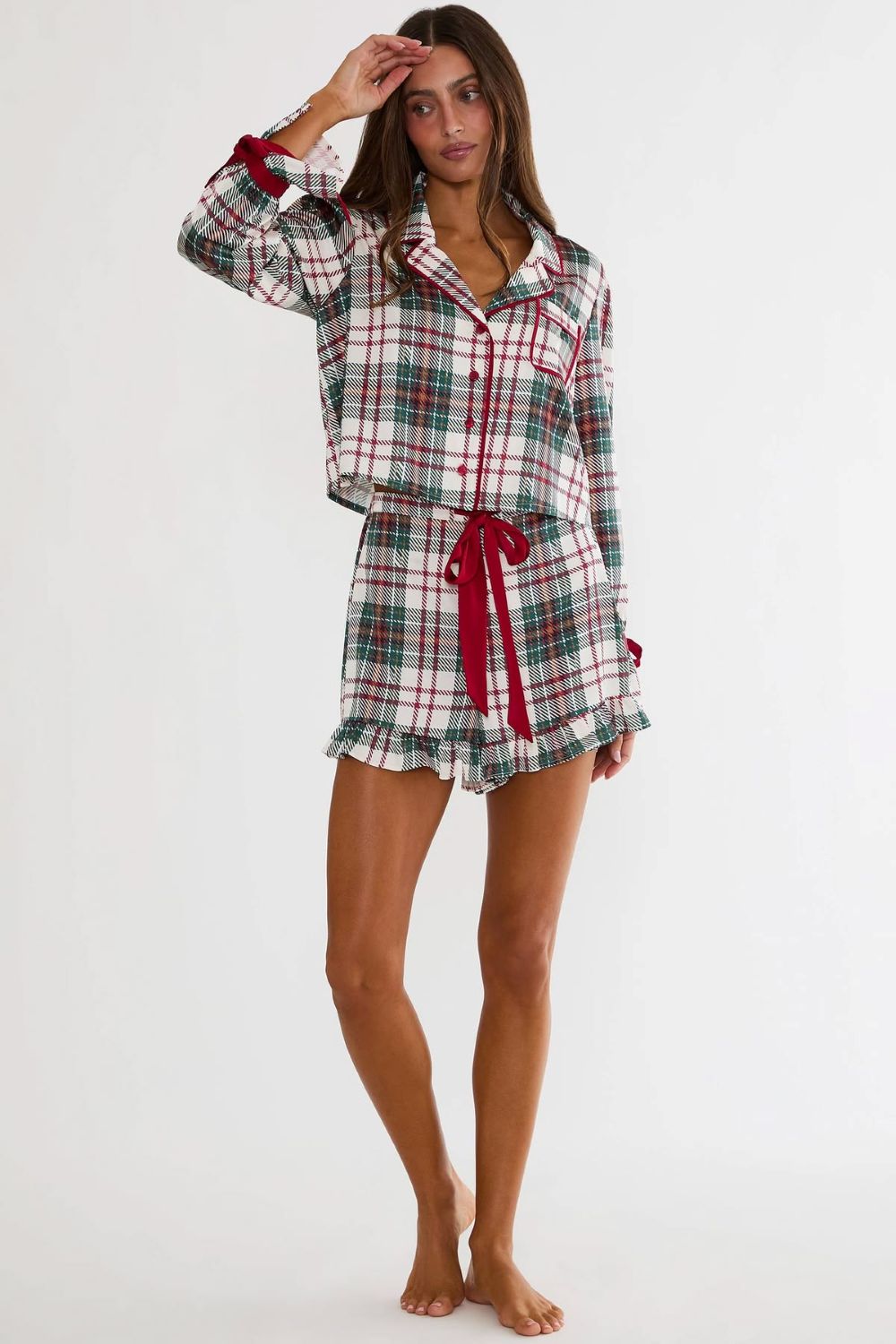 aurora & luna pj set - frosted pine plaid