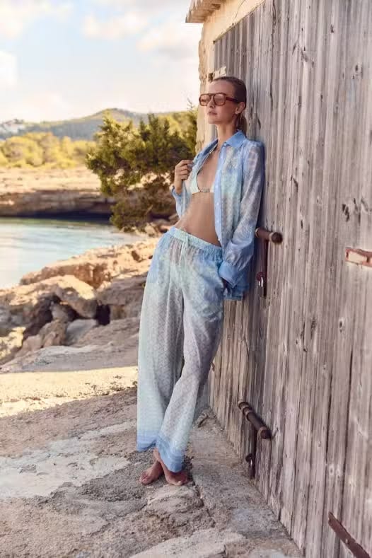 Macey Pants - Aqua Shell Print