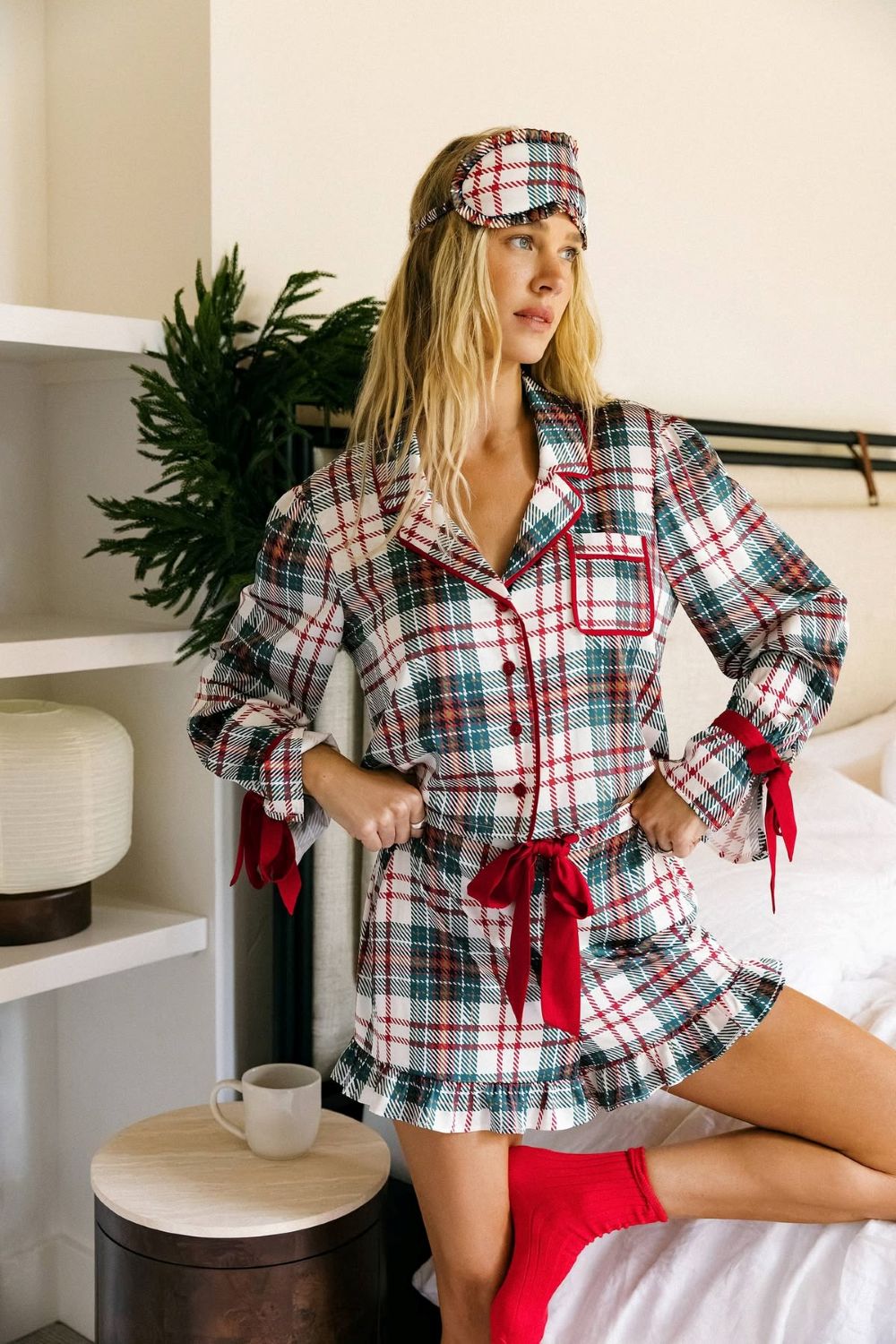 aurora & luna pj set - frosted pine plaid