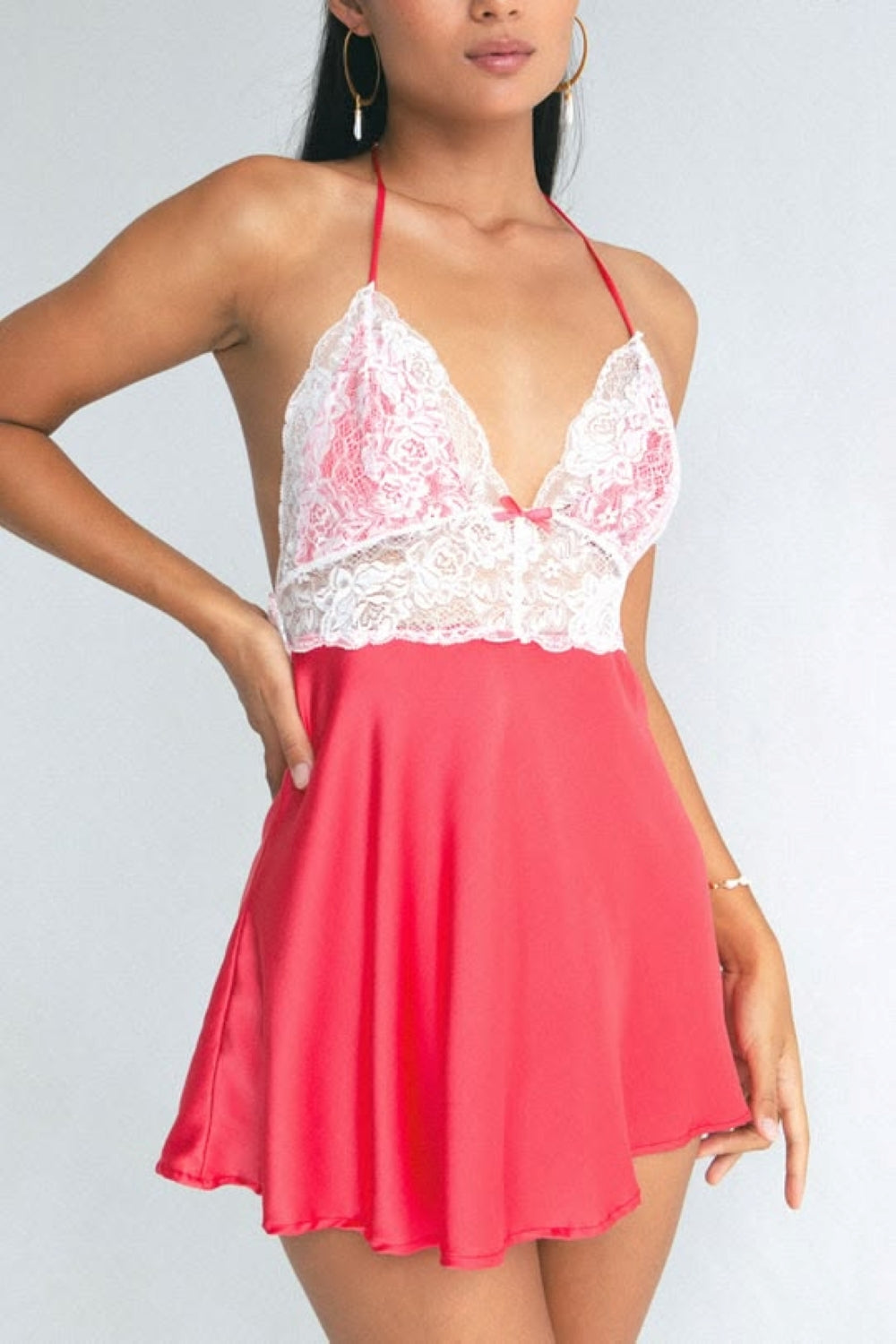 Daisy Lace Mini Dress - coral kiss