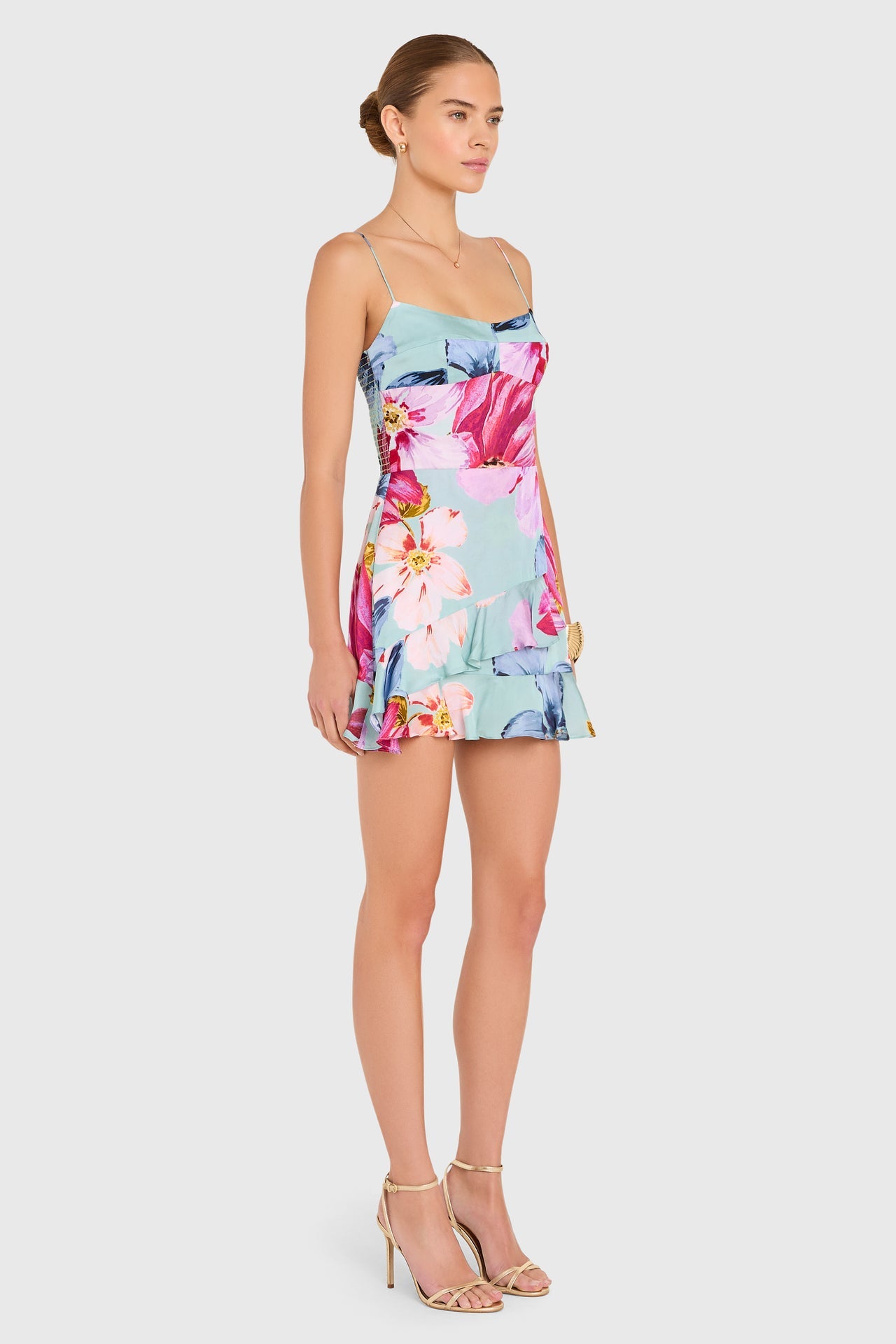 Magnolia Romper - Daphne Floral - Blue Multi Satin Amanda Uprichard Available Now 