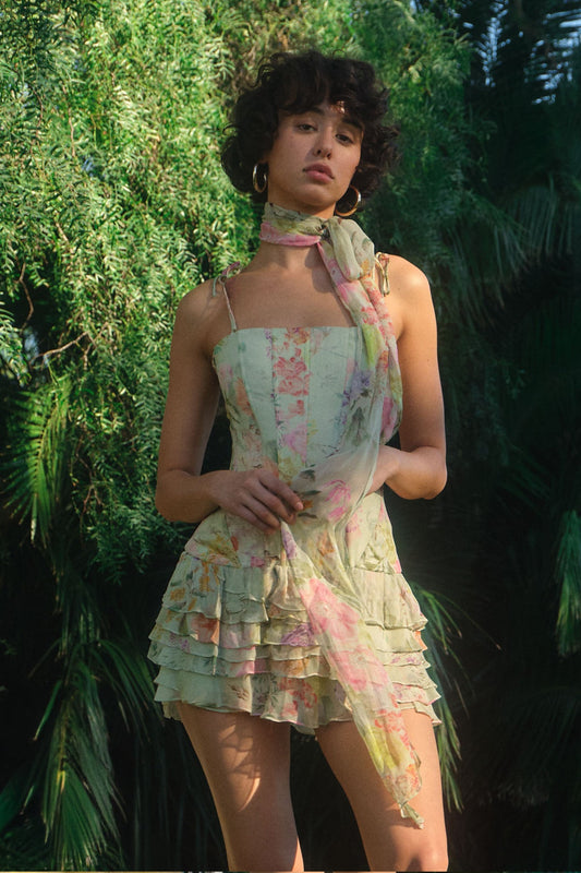 Amanda Uprichard Endive Multi Laureline Romper tiered ruffle detail
