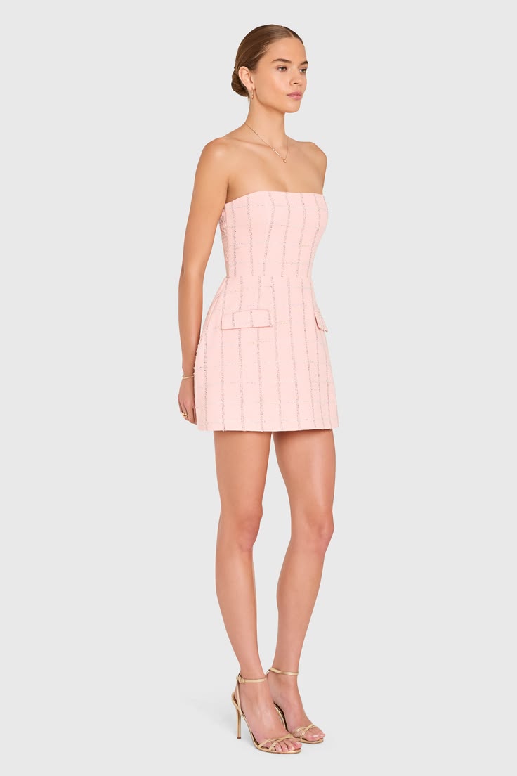 Strapless Bethany Romper in Charlotte Tweed-Mochi