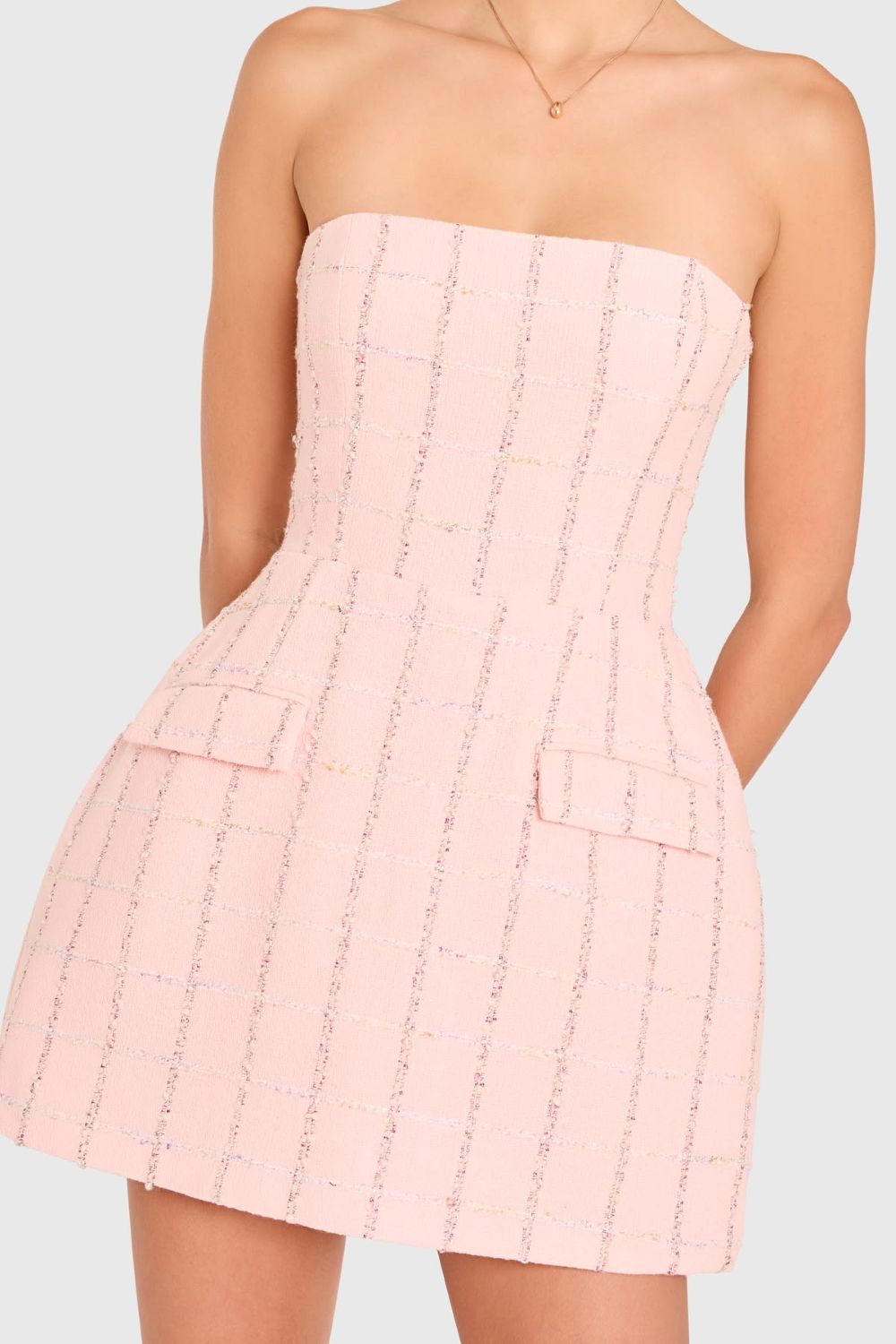 Strapless Bethany Romper in Charlotte Tweed-Mochi