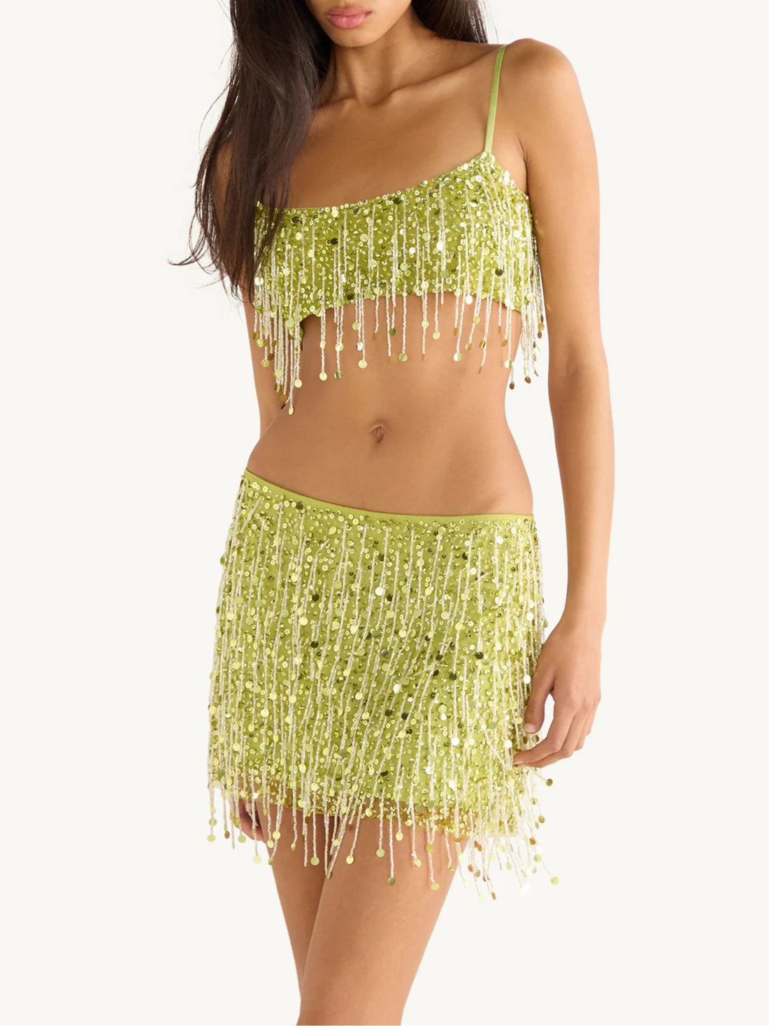 Yasmin Hand Beaded Mini Skirt - Chartreuse