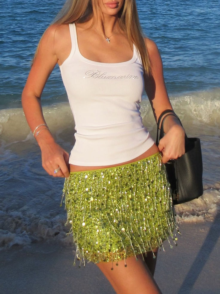 Yasmin Hand Beaded Mini Skirt - Chartreuse