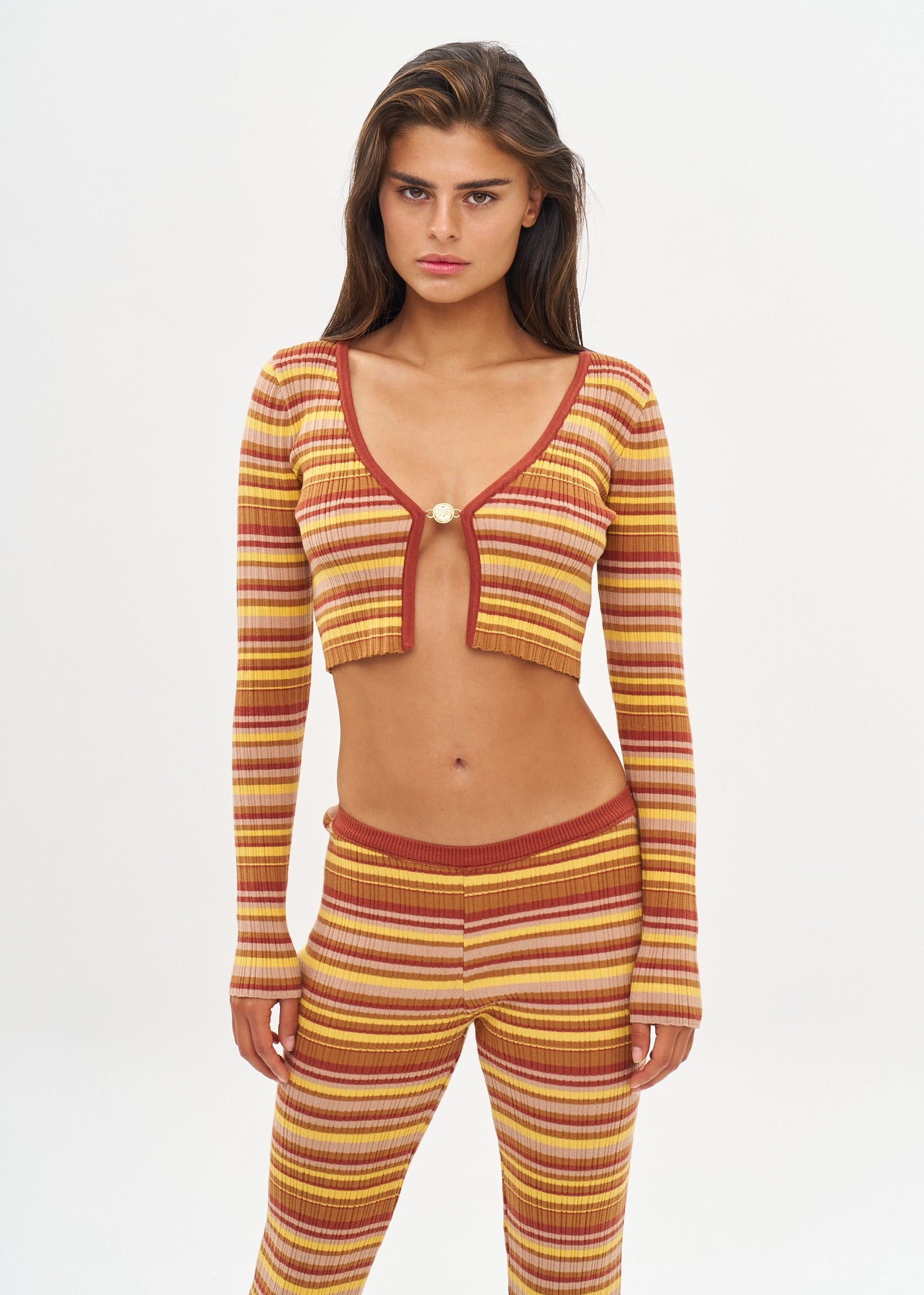 ANN CARDIGAN - TOFFEE RIB STRIPES