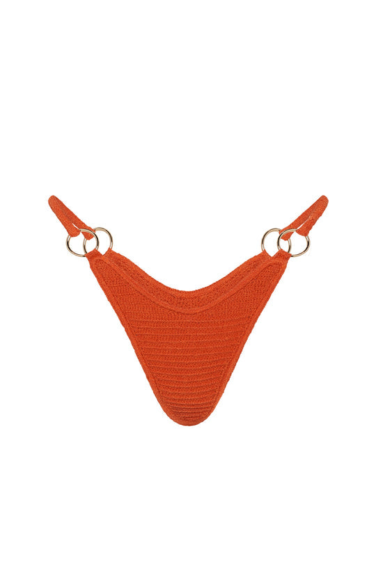 Indah Paz Hand Crochet Bikini Bottom - Flame Super Stretchy Crochet Thong with Gold Rings | Hottest Bikini for Summer