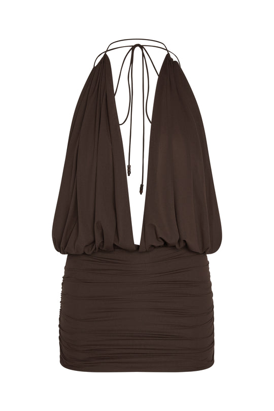Indiah Margaret Mini Dress - Kopi Brown Mesh - Halter Dress Multiwear to Strapless Dress