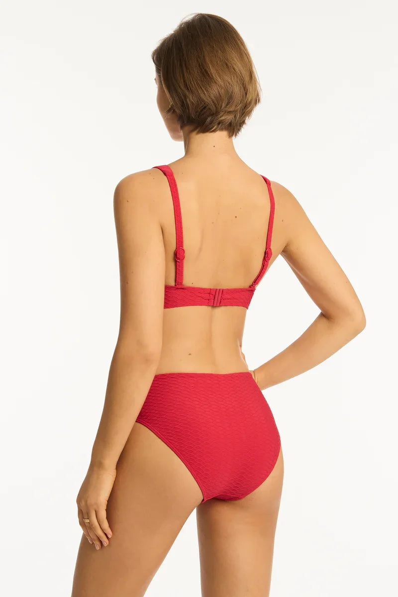 Longline underwire bra by Sealevel in red, high-waist mid bikini pant - Sunset Park Resort