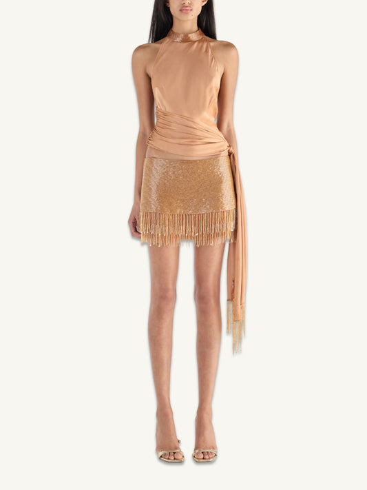 STELLA HAND BEADED TOP- ALMOND