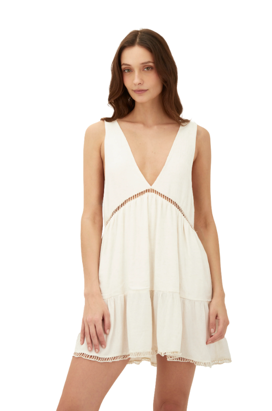 White sleeveless mini dress by Indah in natural shade - Sunset Park Resort