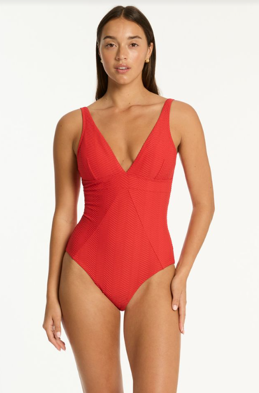 Caracus Scoop Back Panel Line One Piece Spice Red