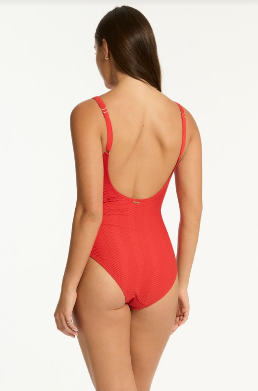 Caracus Scoop Back Panel Line One Piece Spice Red
