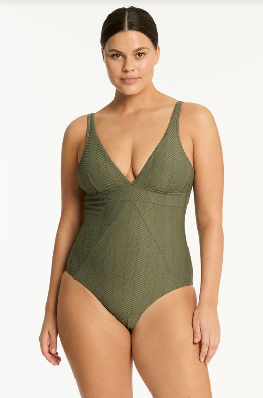 Caracus Scoop Back Panel Line One Piece Khaki