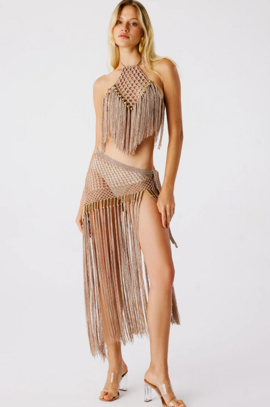 Aria Hand Crochet Fringe Skirt - Bronze