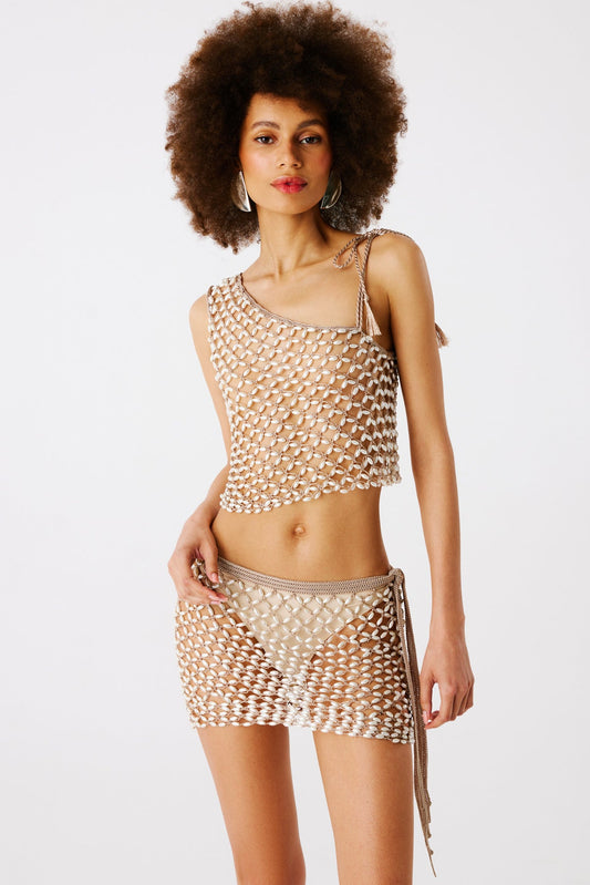 Serene Hand Crochet One Shoulder Top - Bronze
