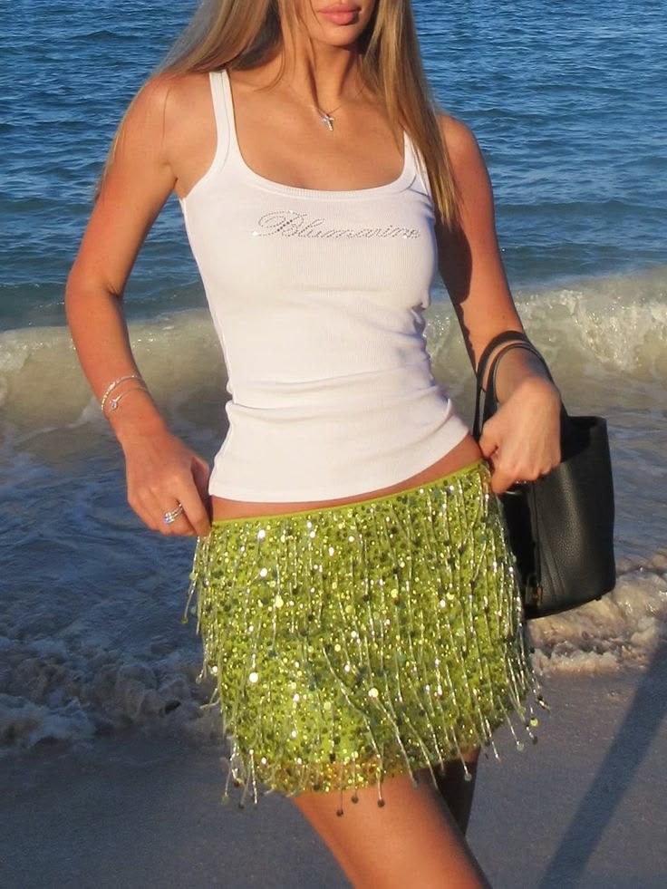 YASMIN HAND BEADED MINI SKIRT- CHARTREUSE