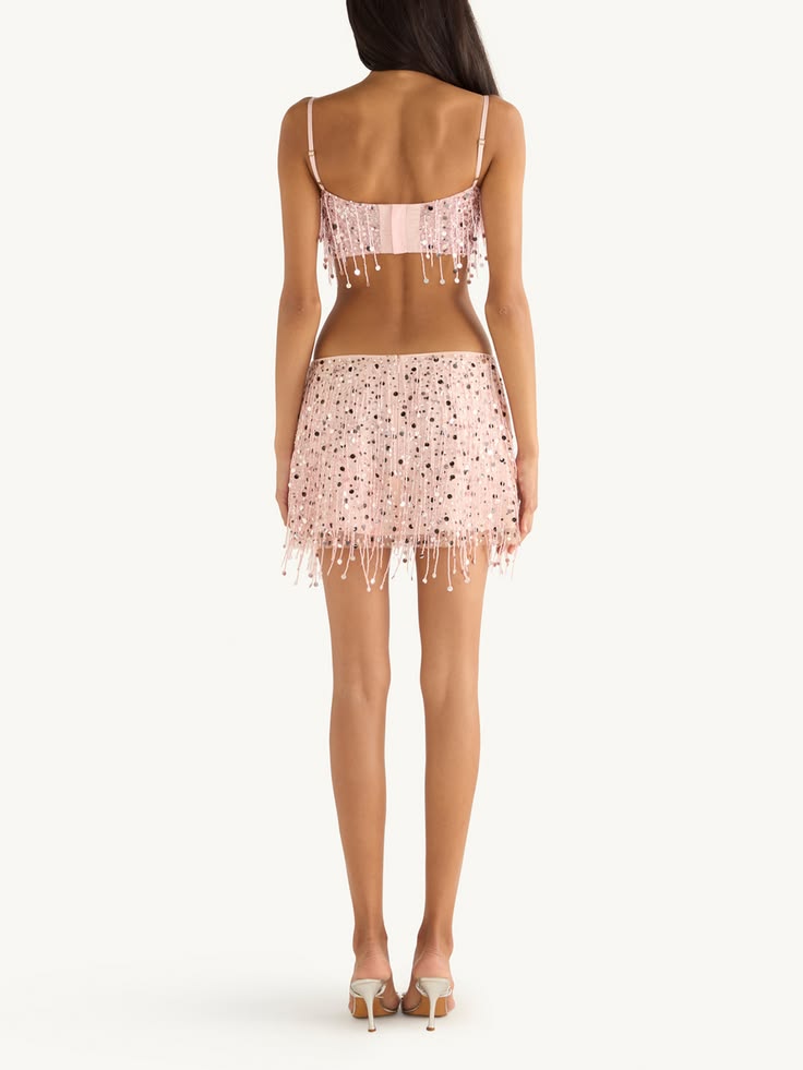 YASMIN HAND BEADED MINI SKIRT-  BLUSH PINK