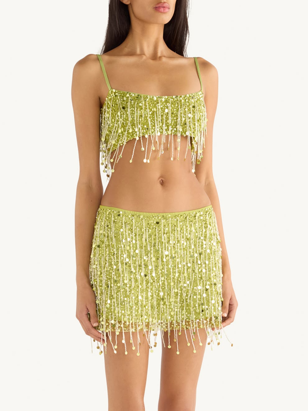 YASMIN HAND BEADED BRALETTE- CHARTREUSE