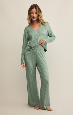 Dawn Smocked Rib Pant by ZS in Botanical - Sunset Park Resort