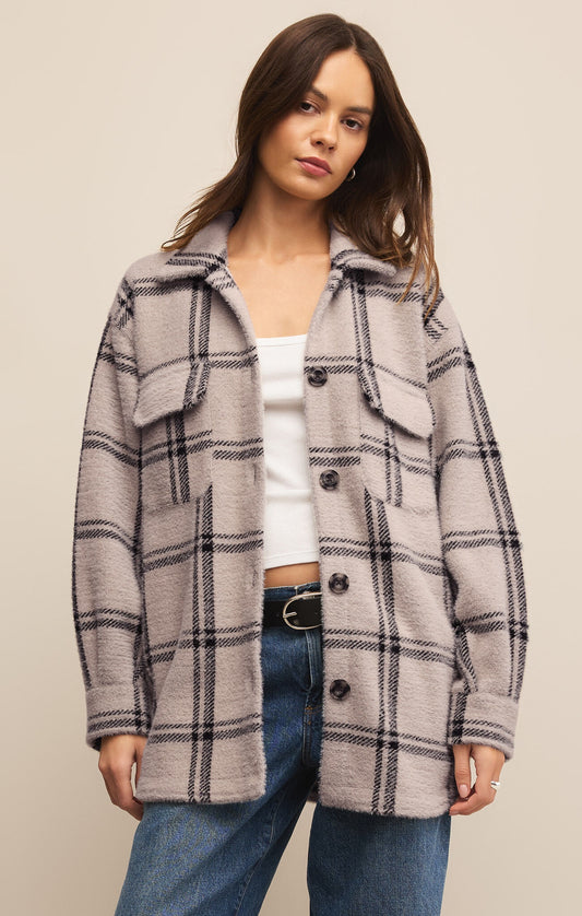 TPlaid Tucker Jacket by Z Supply in Crystal Gray - Sunset Park Resort