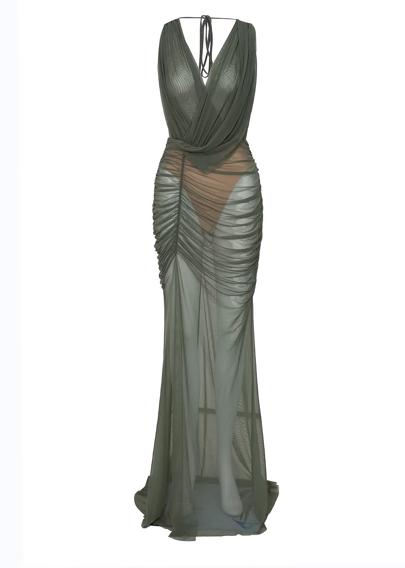 CHIARA MAXI DRESS - OLIVE PERIDOT