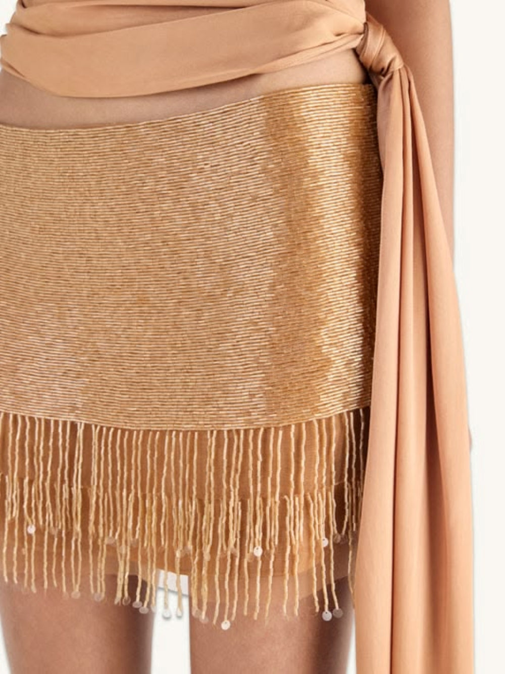 ESTELLA HAND BEADED MINI SKIRT- ALMOND