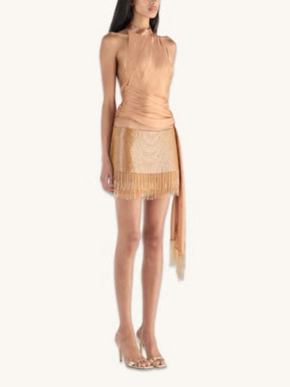 ESTELLA HAND BEADED MINI SKIRT- ALMOND