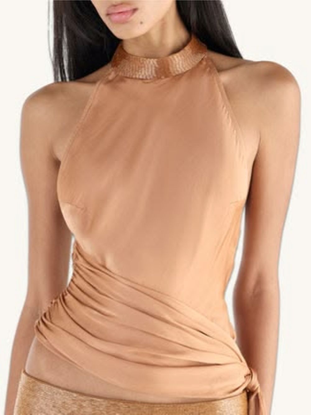STELLA HAND BEADED TOP- ALMOND