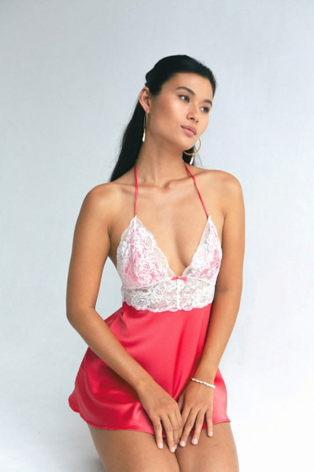 Daisy Lace Mini Dress - coral kiss
