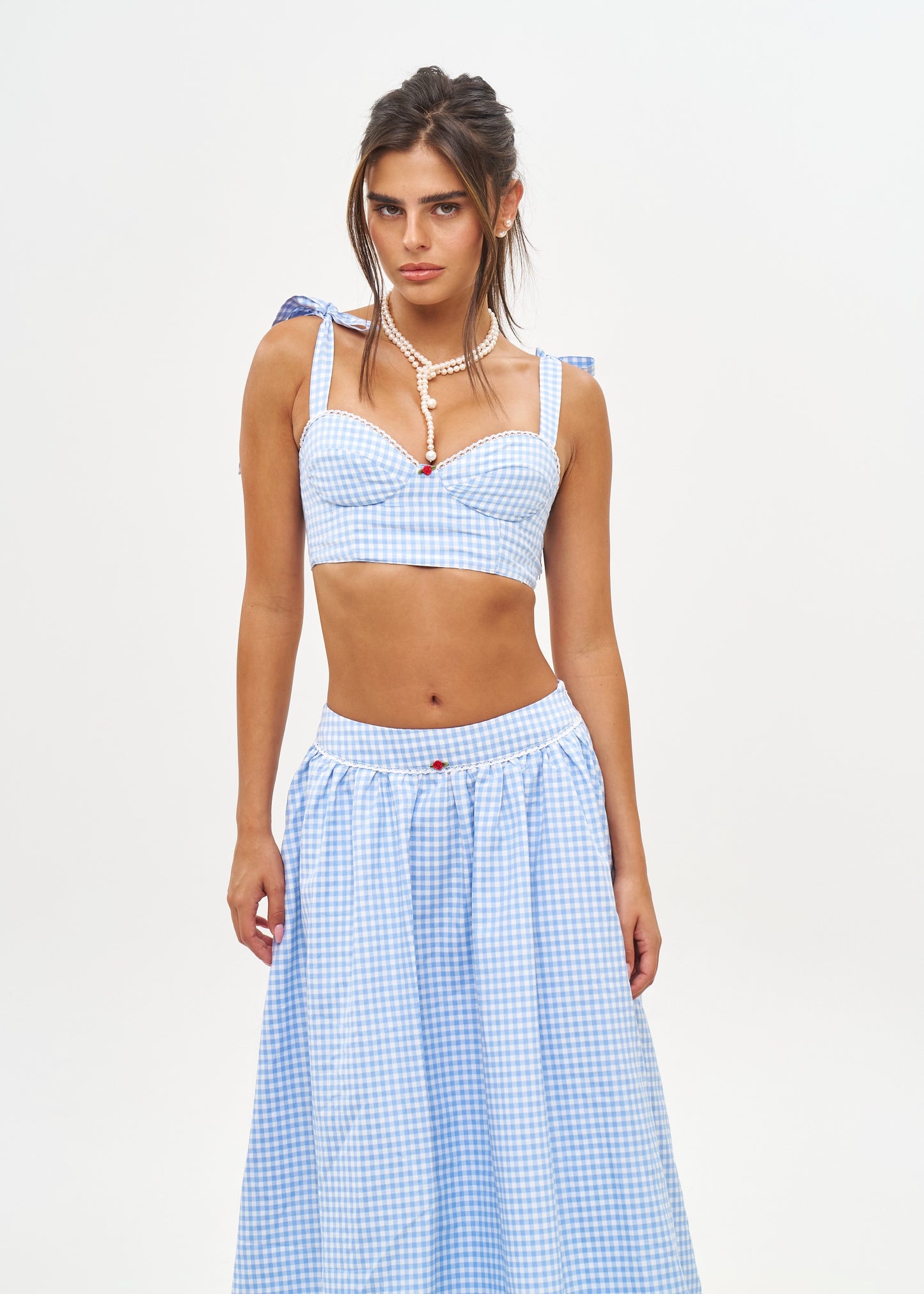 Alba Top - Light Blue Gingham