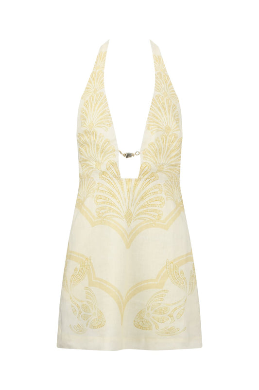 Rae Mini Dress - Mustard Mosaic Print