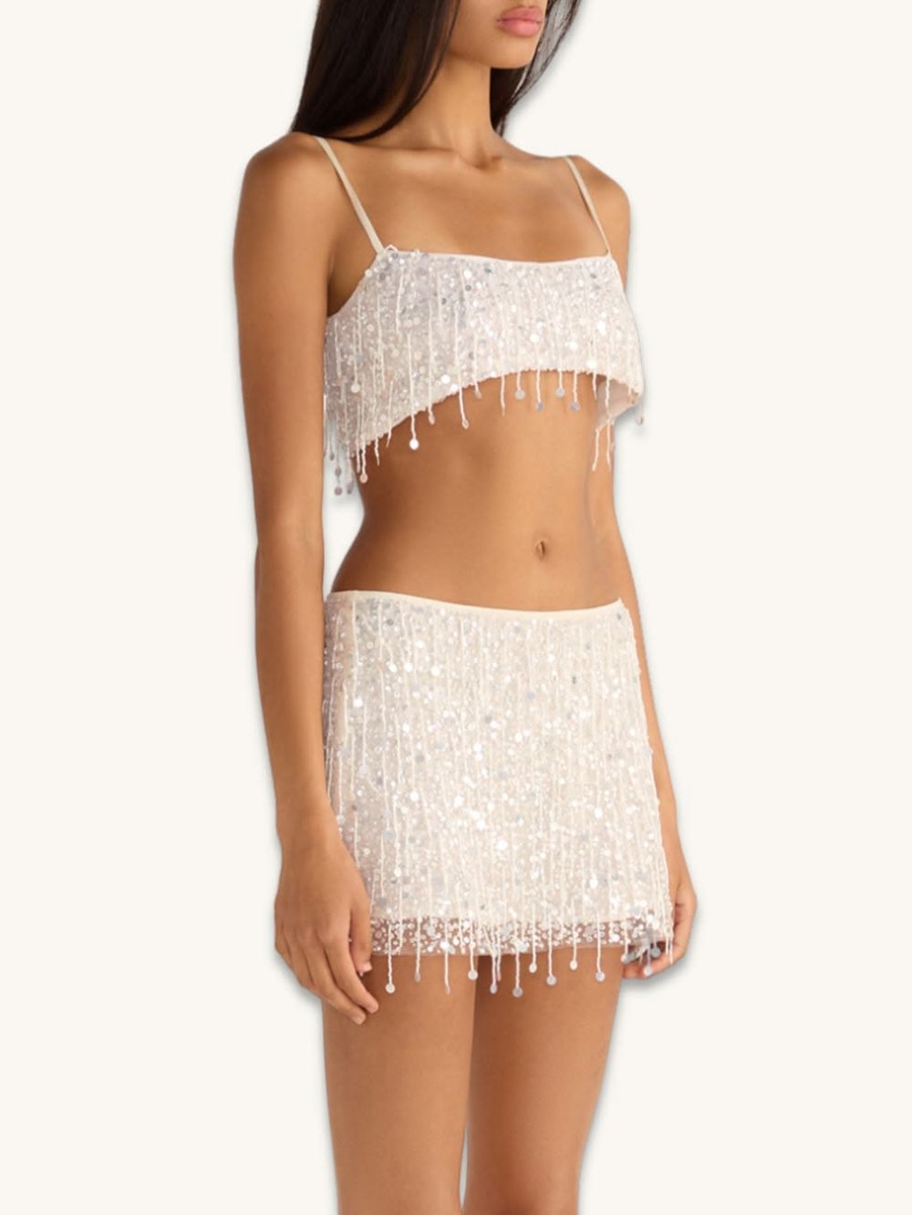 YASMIN HAND BEADED MINI SKIRT- SALT